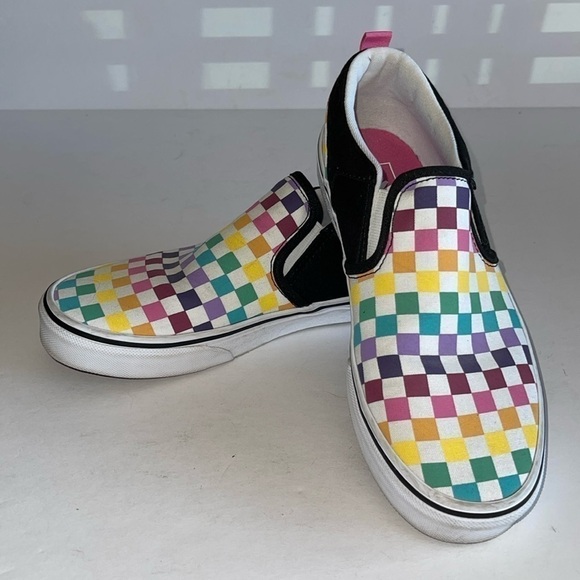 Vans Rainbow Checkerboard Slip On Skater Shoes - Picture 1 of 8